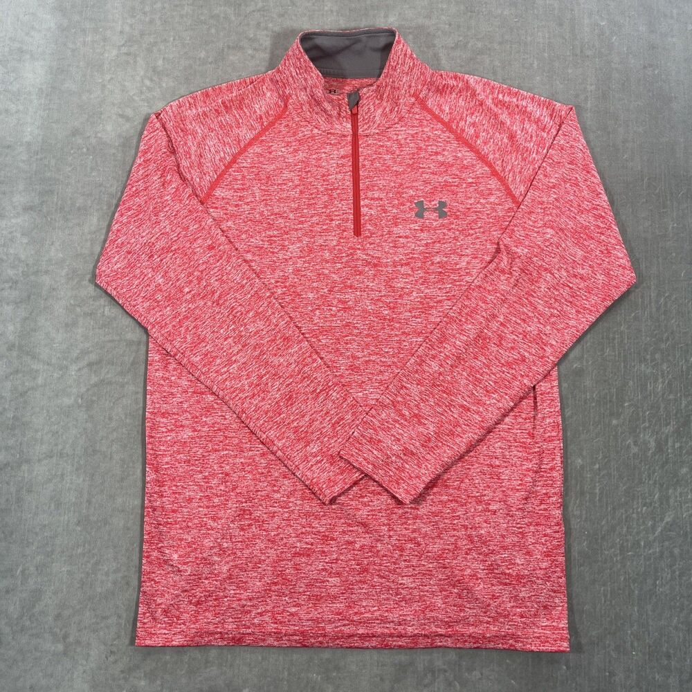 Under Armor Heat Gear Men's Small Heather Red Quarter 1/4 Zip Pullover Top Shirt